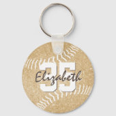 custom name jersey number girly gold softball キーホルダー (正面)