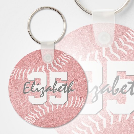 custom name jersey number girly pink softball キーホルダー