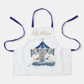 Custom Name Kids Apron | Blue Glitter Carousel  エプロン (正面)