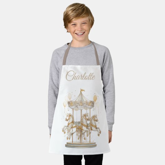 Custom Name Kids Apron | Carousel Magic エプロン (着用した状態)