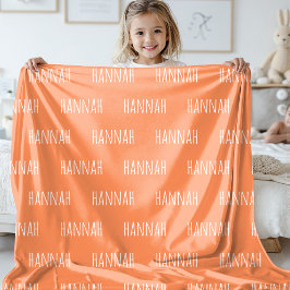 Custom Name Kids Orange Blanket for Girls and Boys フリースブランケット
