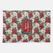 Custom Name Kitchen Towel Chic Christmas Wreath キッチンタオル (横)