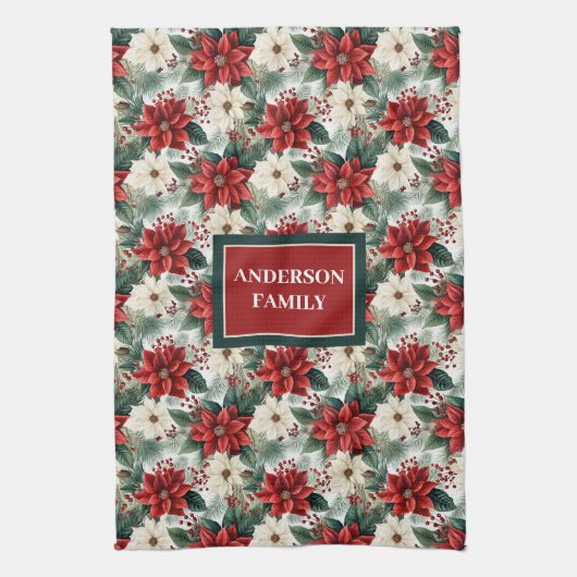 Custom Name Kitchen Towel Chic Christmas Wreath キッチンタオル (縦)