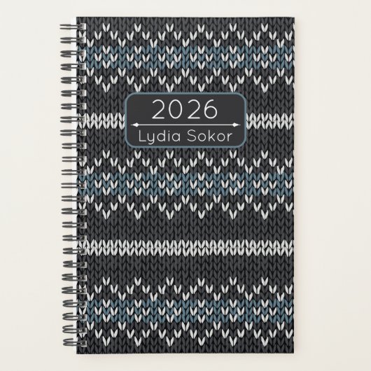 Custom Name Knit Grey and Blue Planner プランナー手帳 (正面)