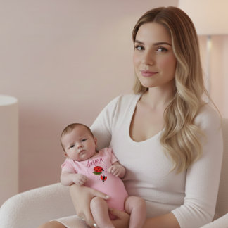 Custom Name Ladybug Pink Baby Bodysuit ベビーボディスーツ