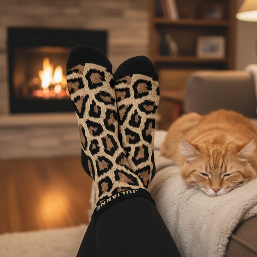 Custom Name Leopard Print Crew Socks ソックス