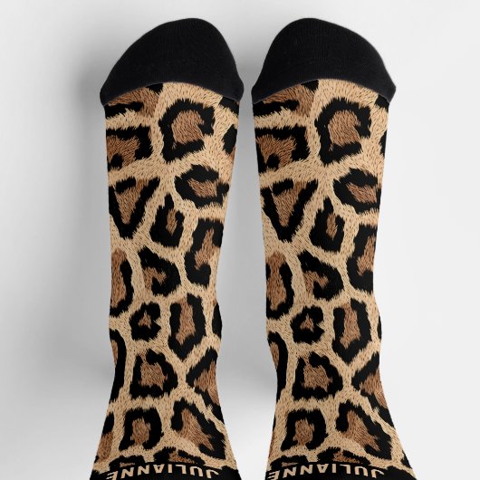 Custom Name Leopard Print Crew Socks ソックス (上部)