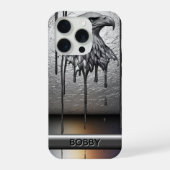 ✨ Custom Name Liquid Gold Eagle Icon Luxury Metall iPhoneケース (裏面)