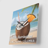 Custom Name & Location Coco Loco スクエア壁時計 (傾斜)