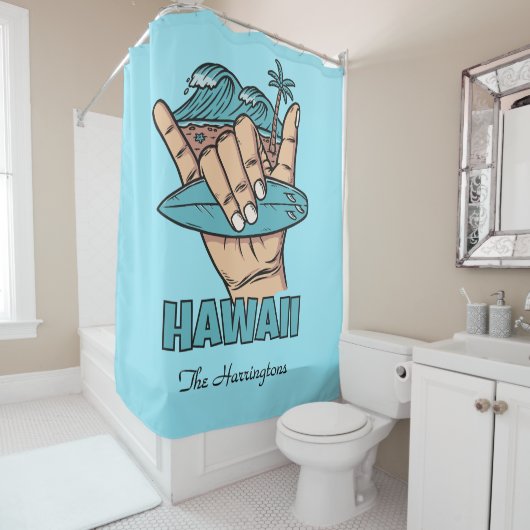 Custom Name & Location Surf Shaka シャワーカーテン (インサイチュ)