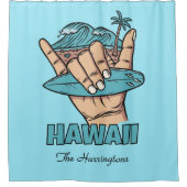 Custom Name & Location Surf Shaka シャワーカーテン (正面)