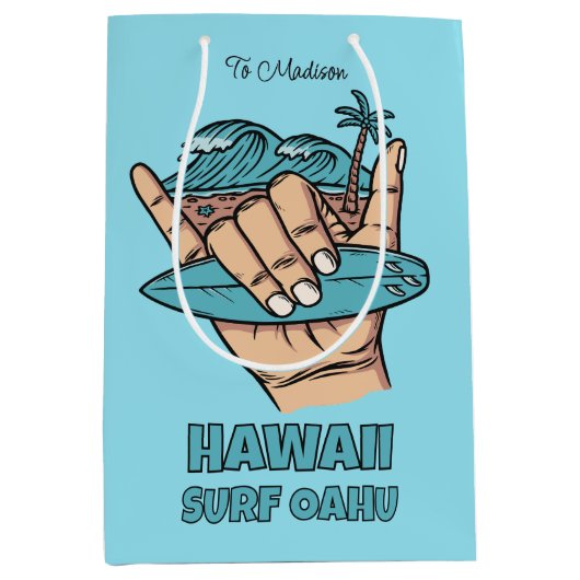 Custom Name & Location Surf Shaka ミディアムペーパーバッグ (正面)