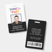 Custom Name Logo Photo Barcode Employee ID Badge バッジ (正面&裏面)