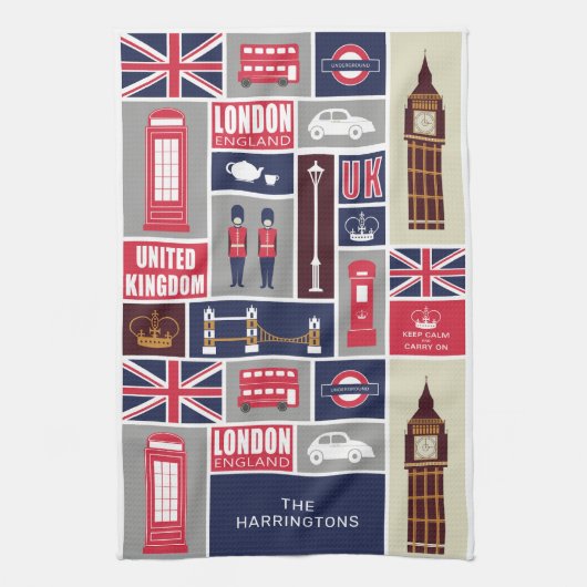 Custom Name London UK Icons キッチンタオル (縦)