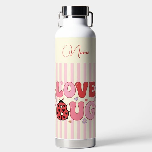 Custom Name Love Bug Valentine's Day Ladybug Pink ウォーターボトル (正面)