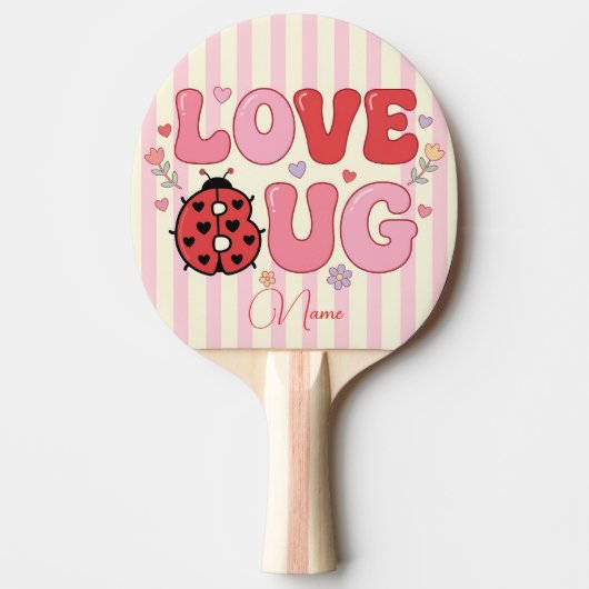 Custom Name Love Bug Valentine's Day Ladybug Pink 卓球ラケット (正面)