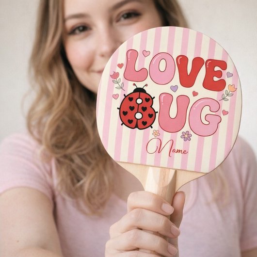 Custom Name Love Bug Valentine's Day Ladybug Pink 卓球ラケット