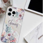 Custom Name Marble Floral Personalized Watercolor iPhoneケース