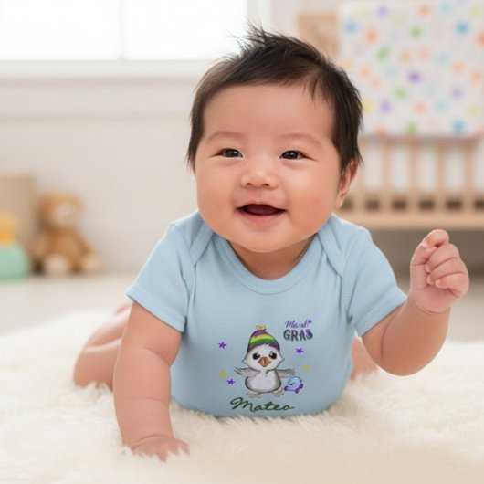 Custom Name Mardi Gras Boy Goose Carnival ベビーボディスーツ