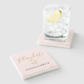 Custom Name Minimalist Funny Pastel Pink Gold Chic ストーンコースター (横)