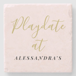 Custom Name Minimalist Funny Pastel Pink Gold Chic ストーンコースター