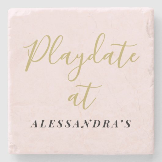 Custom Name Minimalist Funny Pastel Pink Gold Chic ストーンコースター (正面)