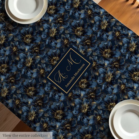Custom Name Minimalist Navy Gold Tablecloth Chic  テーブルクロス