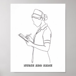 Custom Name Minimalist Nurse Clipboard Line Art  ポスター