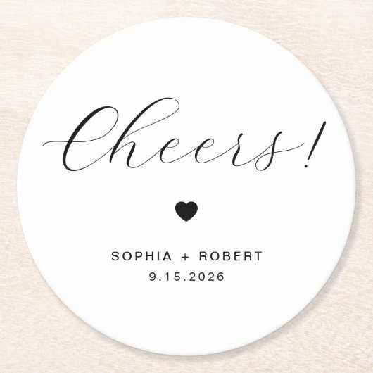 Custom name Minimalist Wedding Cheers  ラウンドペーパーコースター (正面)