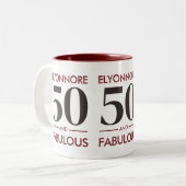 Custom Name Modern 50 And Fabulous Cherry Wine  ツートーンマグカップ (正面左)