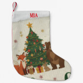 Custom Name Modern Nordic Pine Tree スモールクリスマスストッキング (正面)