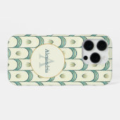 Custom Name & Monogram Art Deco Teal & Gold iPhoneケース (裏面横)