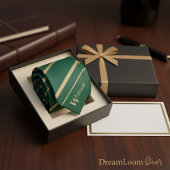 Custom Name Monogram Initial Green and Gold Stripe ネクタイ