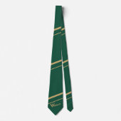 Custom Name Monogram Initial Green and Gold Stripe ネクタイ (正面)