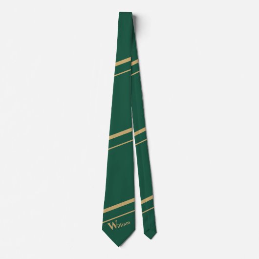 Custom Name Monogram Initial Green and Gold Stripe ネクタイ (正面)