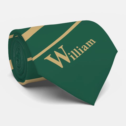 Custom Name Monogram Initial Green and Gold Stripe ネクタイ (ロール)
