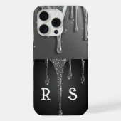 Custom name Monogram Silver Glitter Drips iPhoneケース (裏面)
