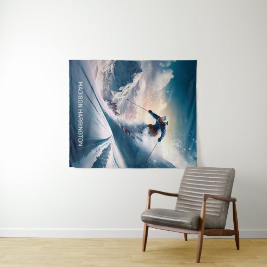 Custom Name Mountain Skier タペストリー (インサイチュ(横))