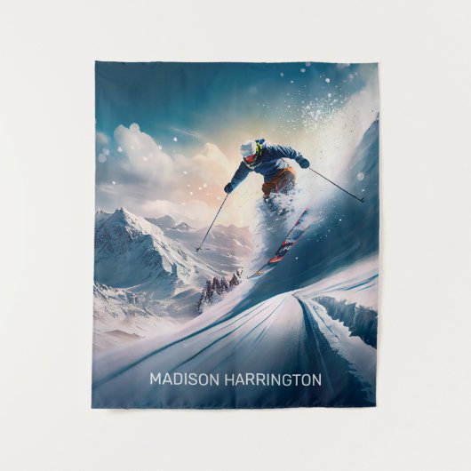 Custom Name Mountain Skier タペストリー (正面)