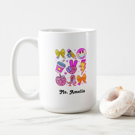 Custom Name Mug, Custom Teacher Mug,Back to school コーヒーマグカップ (ドーナツ)