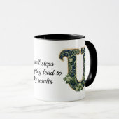 Custom Name Mug with Green Leaf Monogram マグカップ (正面右)