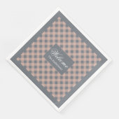 Custom Name Napkins Coral Grey Plaid Elegant (コーナー)