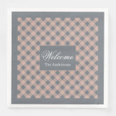 Custom Name Napkins Coral Grey Plaid Elegant (正面)