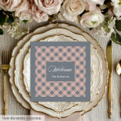 Custom Name Napkins Coral Grey Plaid Elegant