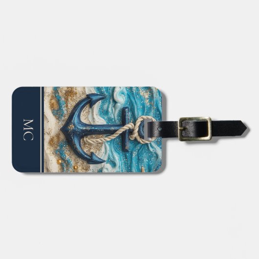 Custom Name Nautical Anchor Beach ラゲッジタグ (正面横)