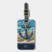 Custom Name Nautical Anchor Beach ラゲッジタグ (正面縦)