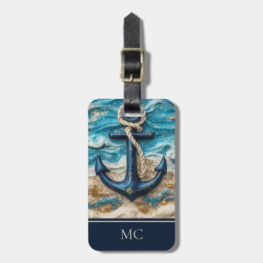 Custom Name Nautical Anchor Beach ラゲッジタグ (正面縦)