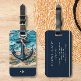 Custom Name Nautical Anchor Beach ラゲッジタグ