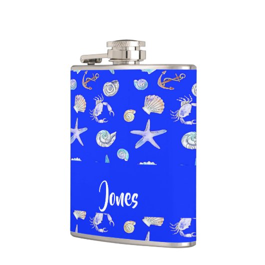 Custom name nautical print on blue フラスク (左)