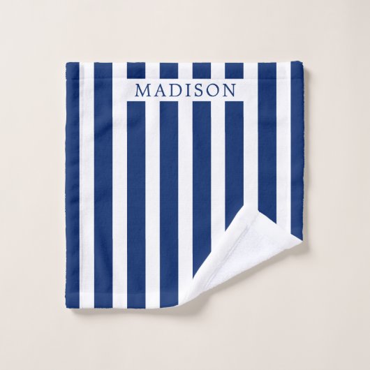 Custom Name Navy and White Striped Formal Stylish ウォッシュタオル (ウォッシュタオル)